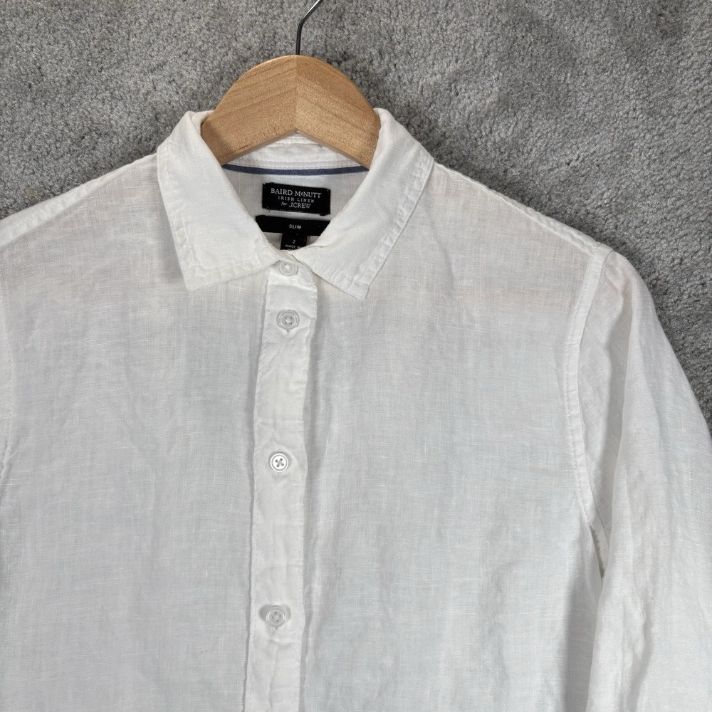 J Crew Baird McNutt Irish Linen Shirt Women 2 White Slim Fit Long Sleeve Coastal